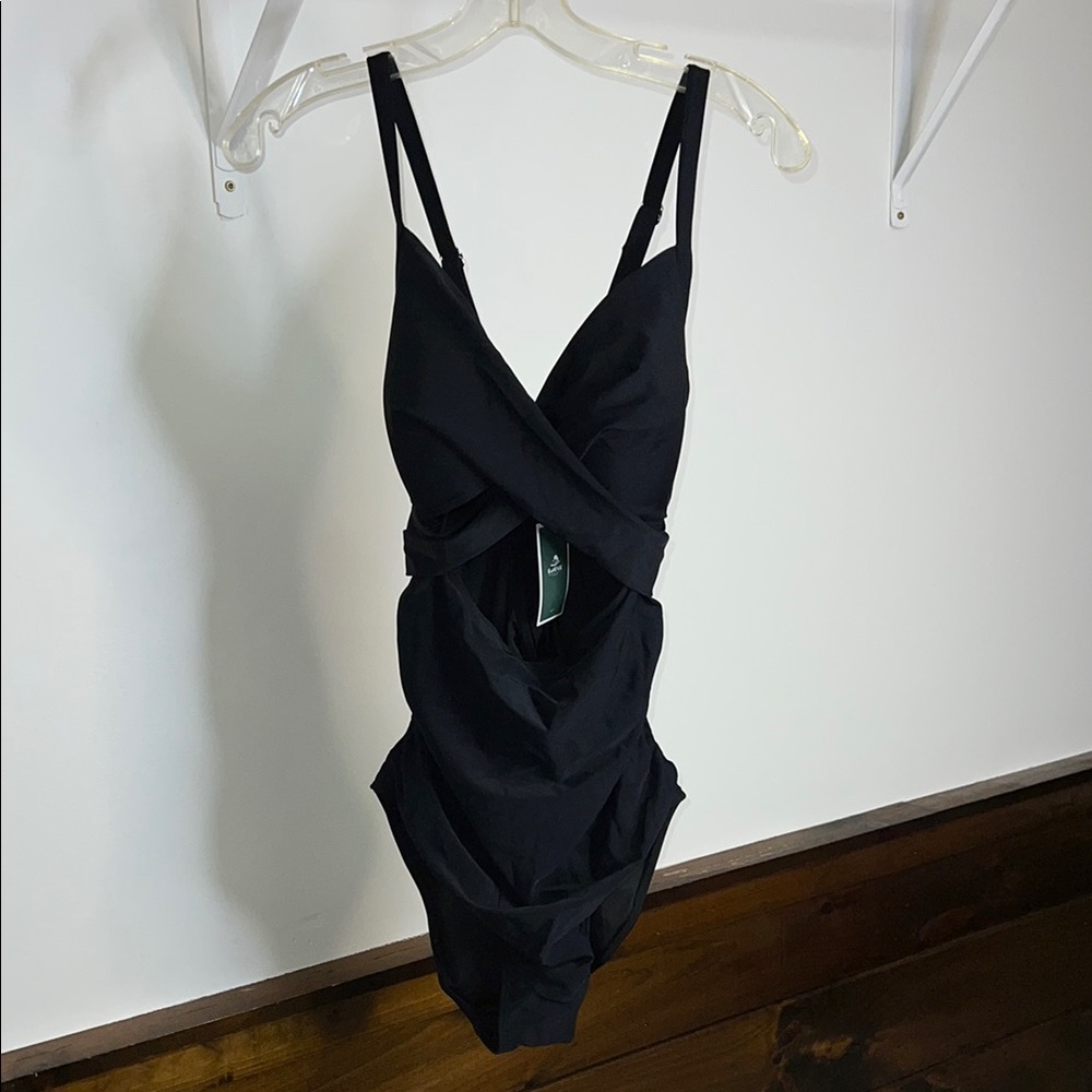 NWT‎ Amazon Ruched Black One-Piece Swimsuit- L